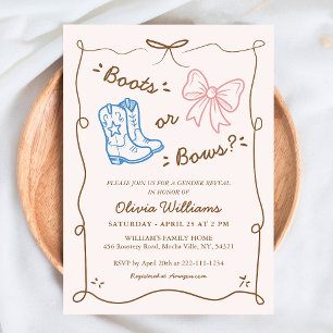 Simple Rustic Western Boots or Bows Gender Reveal  Invitation