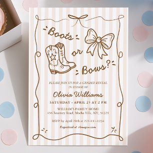 Simple Rustic Western Boots or Bows Gender Reveal  Invitation