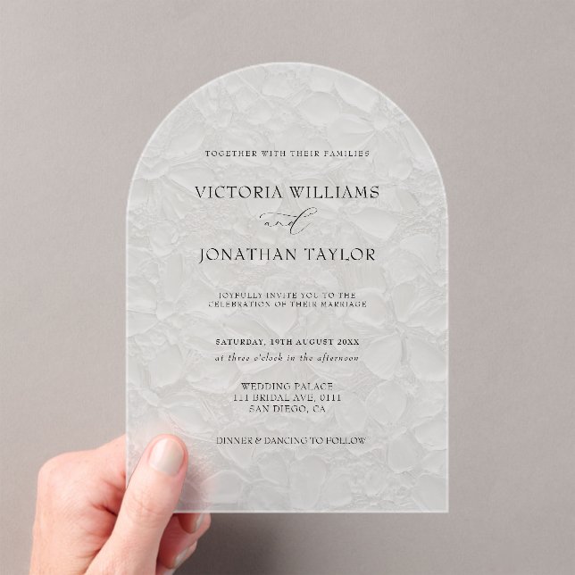 Simple Rustic White Wedding Acrylic Invitations (Insitu (Handheld))