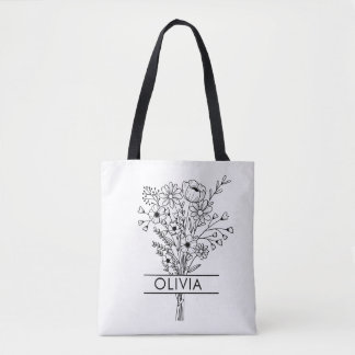 Simple Rustic Wildflower Text Tote Bag
