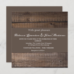 Simple Rustic Wood Calligraphy Wedding Invitation