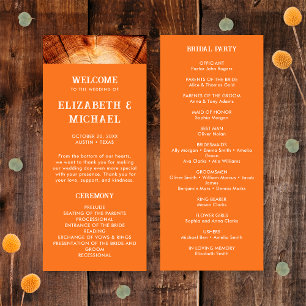 Simple Rustic Wood Cut Slice Wedding Bridal Party Program