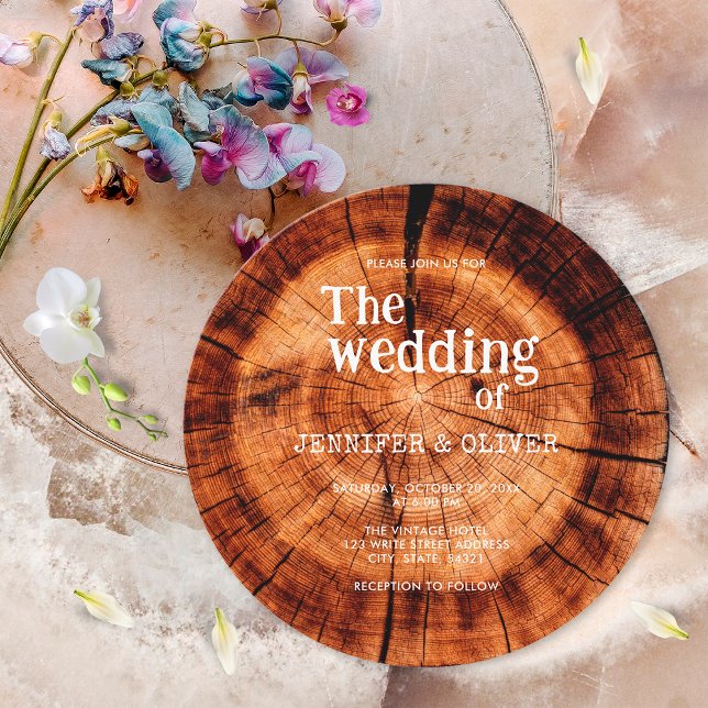 Simple Rustic Wood Cut Slice Wedding Invitation (Creator Uploaded)