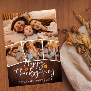 Simple Rustic Wood Fall thanksgiving Family photo Holiday Card