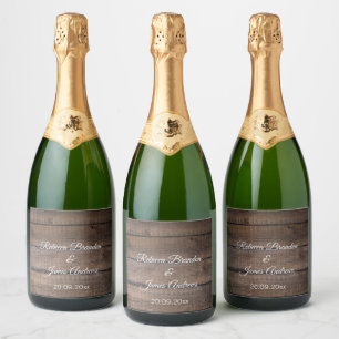 Simple Rustic Wood Wedding Sparkling Wine Label Se