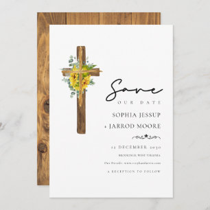 Simple Rustic Wooden Cross Flower Greenery Wedding Save The Date
