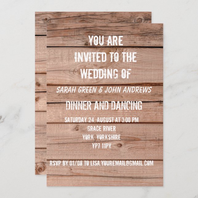 Simple Rustic Wooden Oak Wedding Invitation (Front/Back)