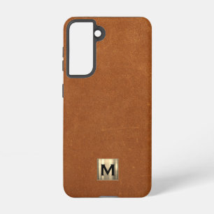 Simple Sable Leather Luxury Gold Monogram Samsung Galaxy Case