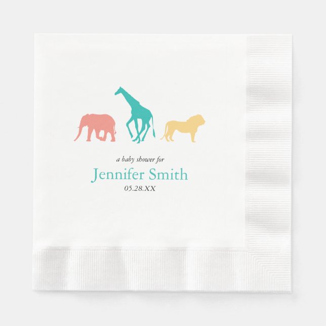 Simple Safari Animal Boy Baby Shower Sip and See Napkin (Front)
