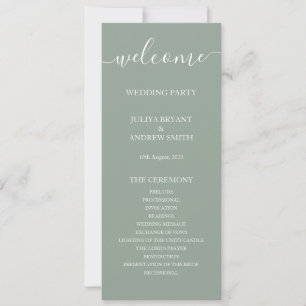 Simple saga green script wedding  Program card