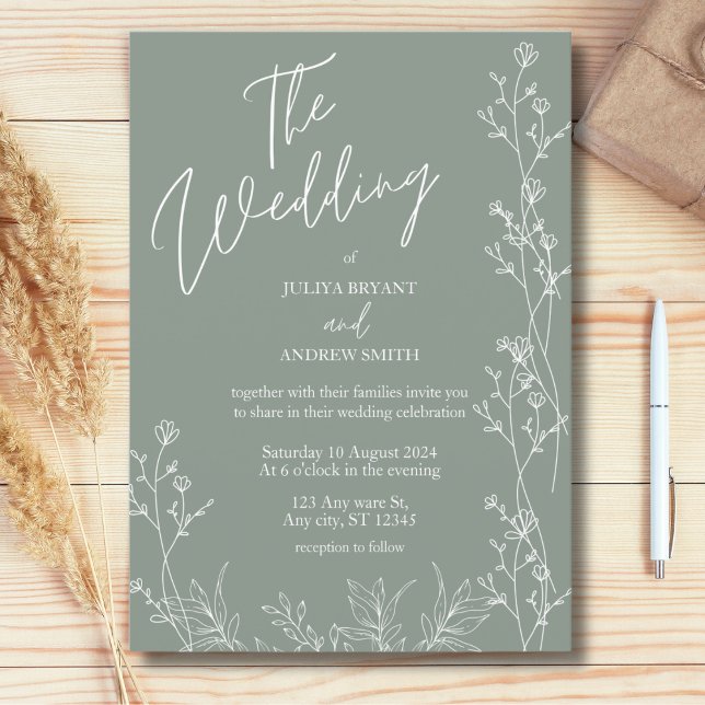 Simple saga green trendy wedding Invitation (Creator Uploaded)