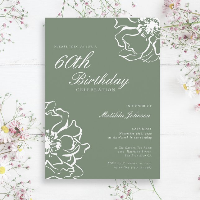 Simple Sage 60th Birthday Party Invitation (Simple Sage 60th Birthday Party Invitation)