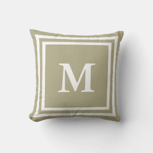 Simple Sage and White Monogram Cushion