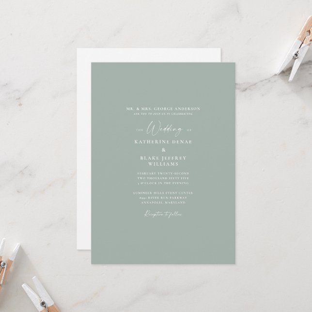 Simple Sage Elegance Bride Parents Wedding Invitation (Front/Back In Situ)