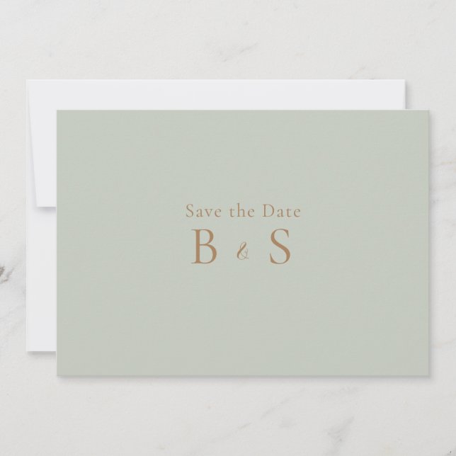 Simple Sage & Gold Monogram Save The Date (Front)