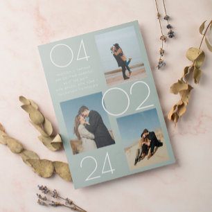 Simple Sage Green 3 Photo Wedding Save The Date Magnetic Invitation