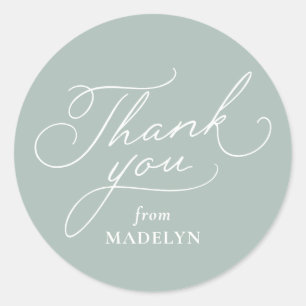 Simple sage green and white baby shower thank you classic round sticker