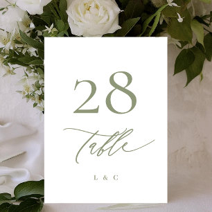 Simple Sage Green and White Modern Calligraphy Table Number