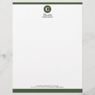 Simple Sage Green and White Monogram Letterhead
