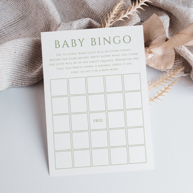 Simple Sage Green Baby Shower Baby Bingo Card (Creator Uploaded)