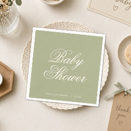 Simple Sage Green Baby Shower Party Napkin