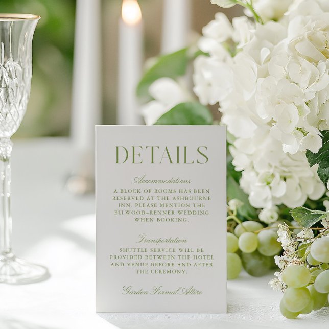 Simple Sage Green & Beige Wedding Details Enclosure Card (Simple Sage Green & Beige Wedding Details Enclosure Card)