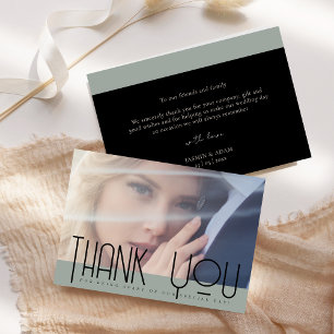 Simple Sage Green Black Typography Wedding Thank You Card