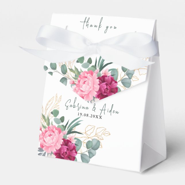 Simple Sage Green | Blush Pink Floral Wedding Favour Box (Front Side)