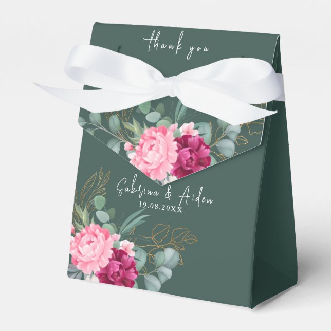Simple Sage Green | Blush Pink Floral Wedding  Favour Box (Front Side)