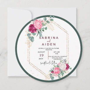 Simple Sage Green   Blush Pink Floral Wedding  Invitation