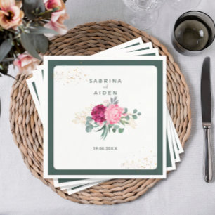 Simple Sage Green Blush Pink Floral Wedding Napkin