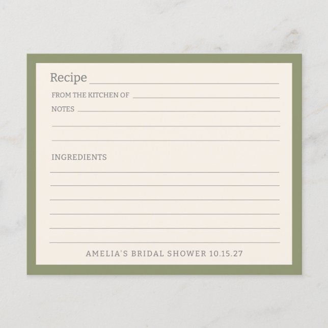 Simple Sage Green Border Personalised Recipe Card (Front)