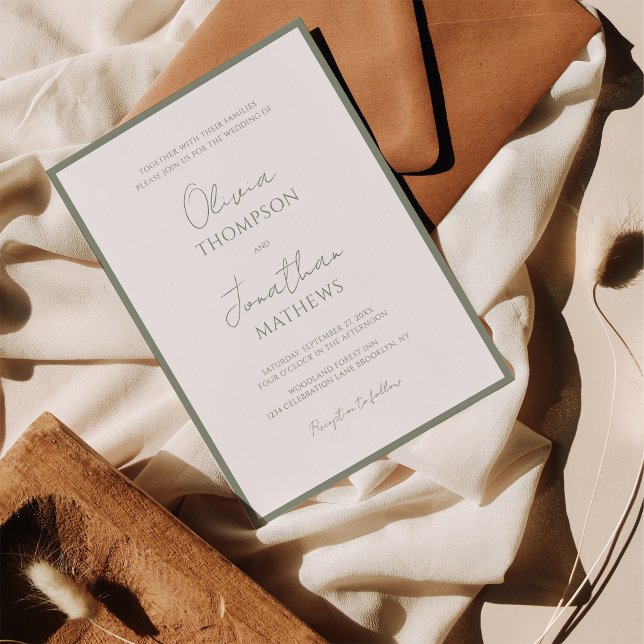 Simple Sage Green Border Script Wedding Invitation (Creator Uploaded)