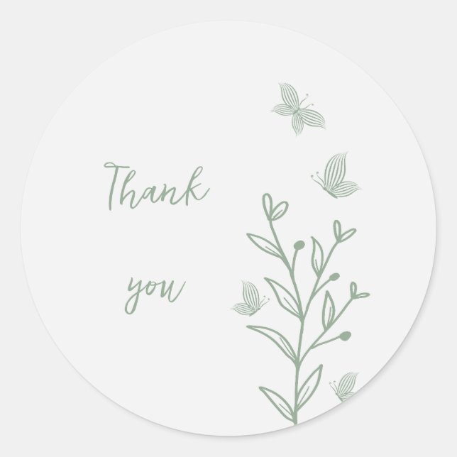 Simple sage green botanical wedding  classic round sticker (Front)