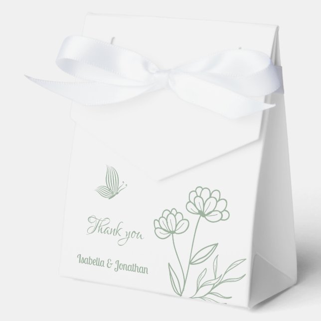 Simple sage green botanical wedding  favour box (Front)