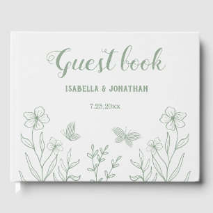 Simple sage green botanical wedding guest book