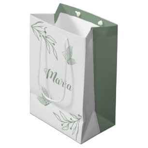 Simple sage green botanical wedding medium gift bag
