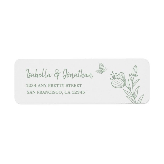 Simple sage green botanical wedding  return address label (Front)