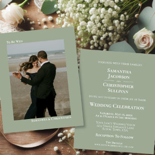 Simple Sage Green BUDGET Wedding Photo Invitation
