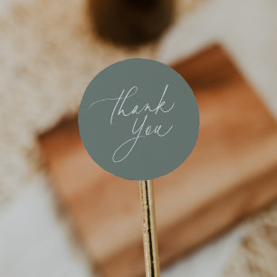 Simple Sage Green Calligraphy Script Thank You Classic Round Sticker