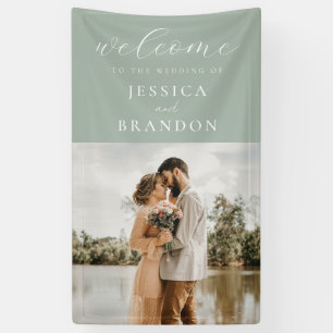 Simple Sage Green Chic Photo Wedding Welcome Banner