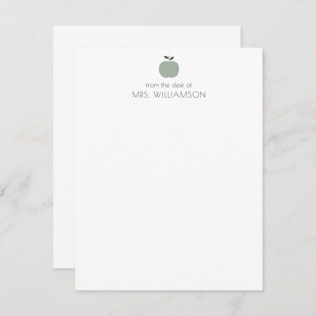 Simple Sage Green Cute Apple Personalised Teacher Card (Front/Back)