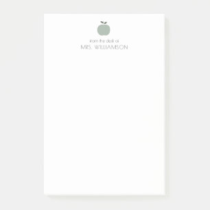 Simple Sage Green Cute Apple Personalised Teacher Post-it Notes