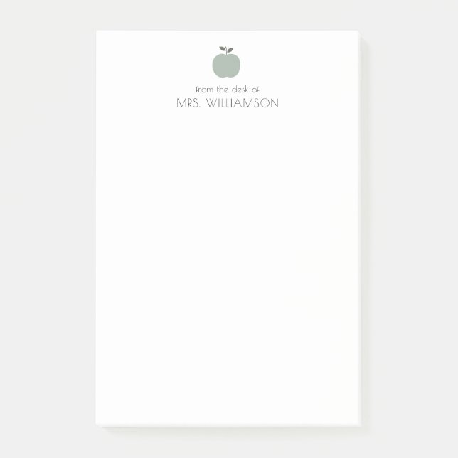 Simple Sage Green Cute Apple Personalised Teacher  Post-it Notes (Front)