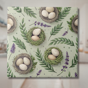 Simple Sage Green Easter Eggs Lavender Nest Ceramic Tile