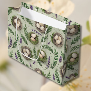 Simple Sage Green Easter Eggs Lavender Nest Large Gift Bag
