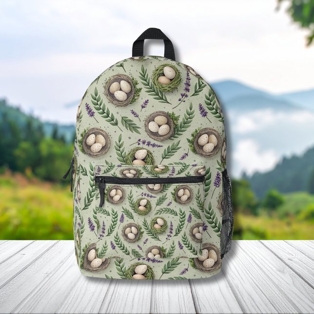 Simple Sage Green Easter Eggs Lavender Nest Printed Backpack (Creator Uploaded)