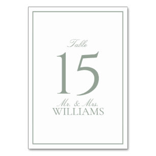 Simple Sage Green Elegant Calligraphy Wedding Table Number