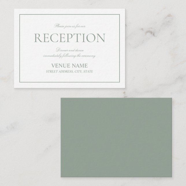 Simple Sage Green Elegant Script Wedding Reception Enclosure Card (Front/Back)