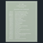 Simple Sage Green Elegant Wedding Timeline<br><div class="desc">Simple Wedding Timeline featuring a modern yet elegant design with your two letter monogram at the top and your details surrounded by a thin border. All text is in white over a sage green background and may be changed to any colours you wish by clicking the "customise" button. A chic...</div>